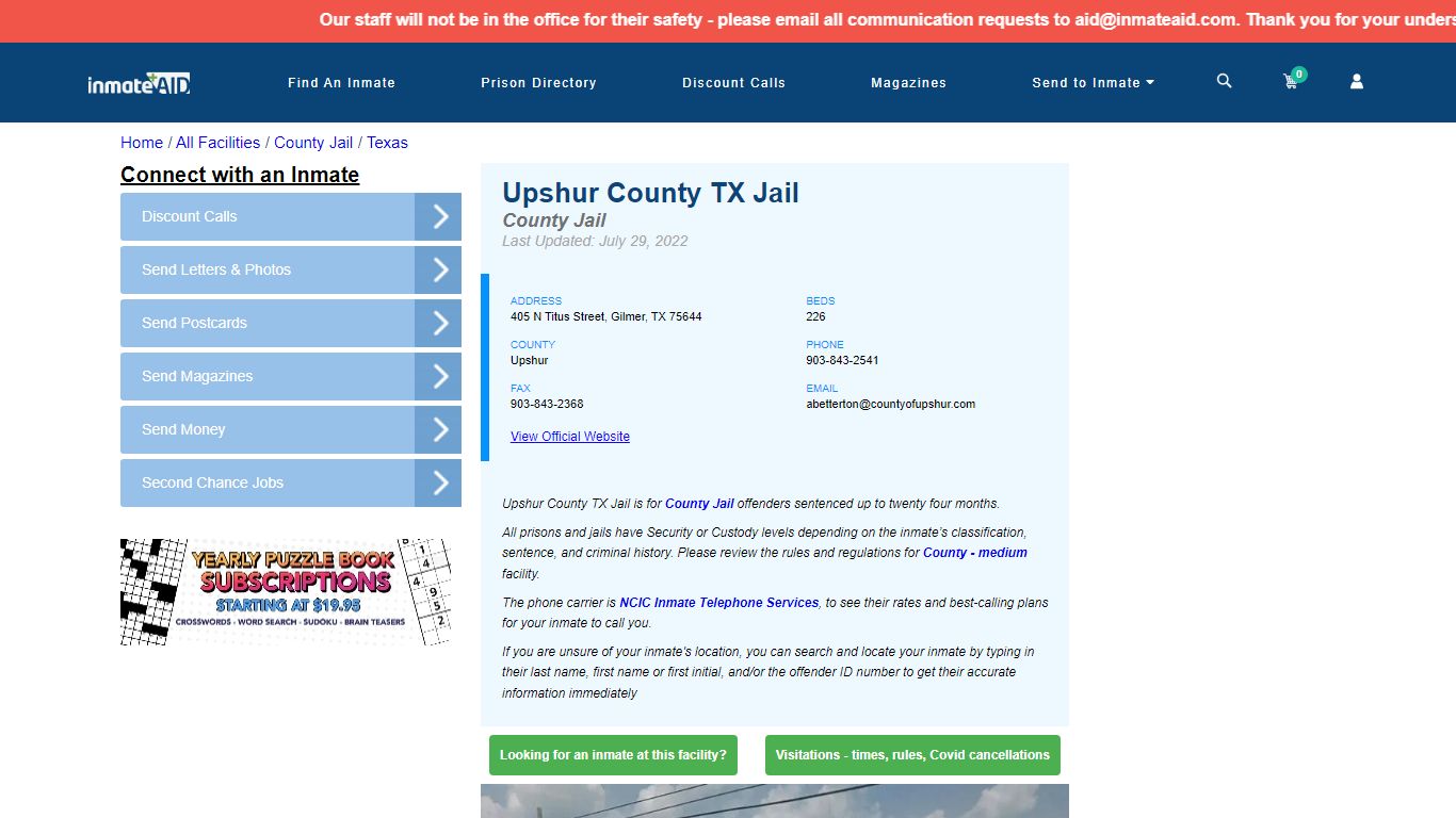 Upshur County TX Jail - Inmate Locator - Gilmer, TX