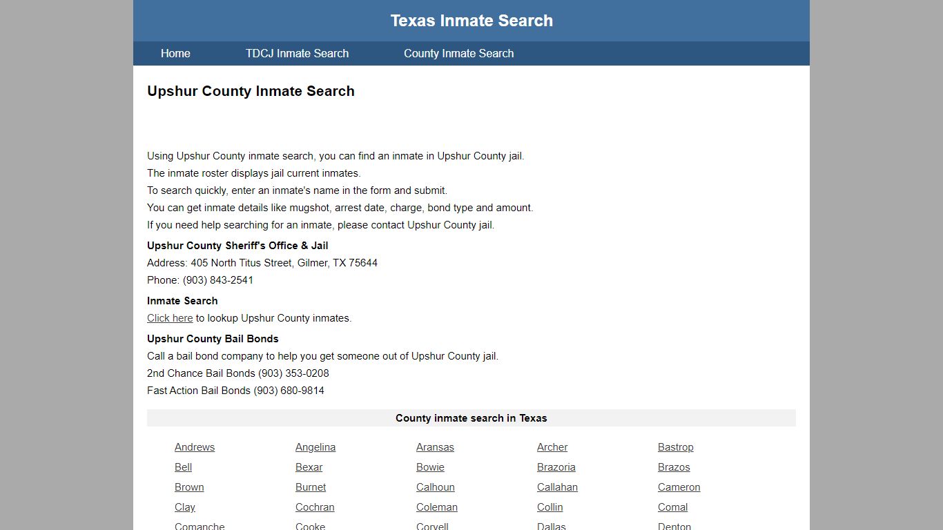 Upshur County Jail Inmate Search